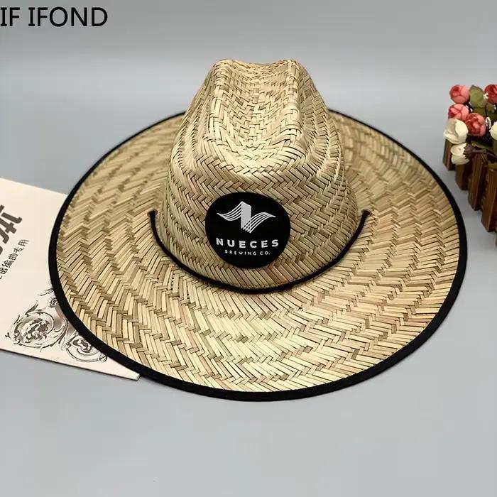 Chapeau de sauvetage en paille avec corde attachée pour femmes et hommes style sport protection solaire plage printemps automneextérieur
