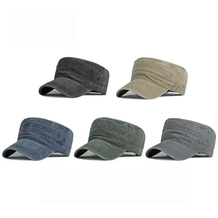 Printemps été à bord court armée chapeau hommes femmes en plein air rétro lavé coton grande tête parasol casquettes plates casquette militaire chapeaux de pêche