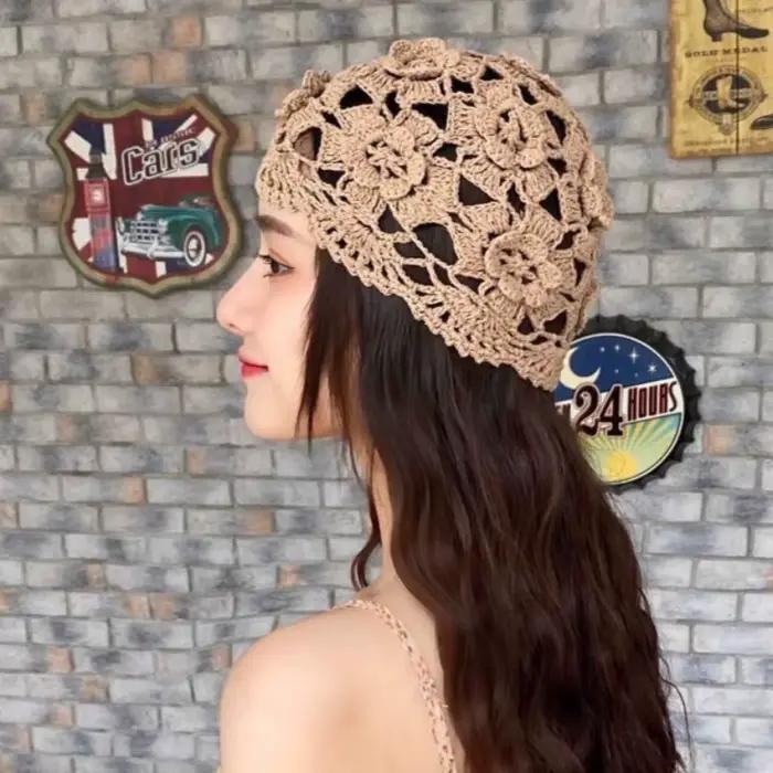 Chapeau Femme Printemps-Été Tressé Style Bohème Creux pour la Plage