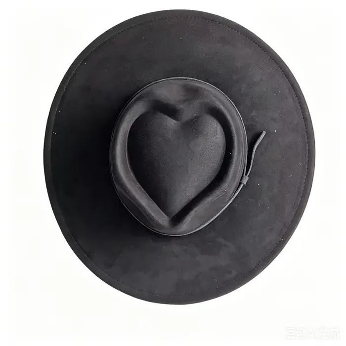 Chapeau Rancher Jazz en suède vegan unisexe avec forme de cœur pour femmes et hommes, pour toutes les occasions et les quatre saisons