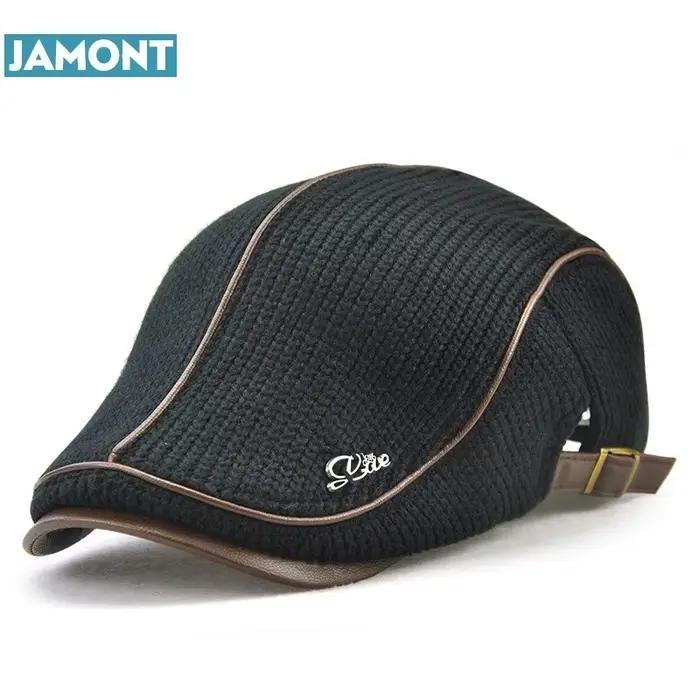 JAMONT English Style Winter Woolen Elderly Men Cap Thick Warm Beret Hat Classic Design Vintage Visor Cap Snapback