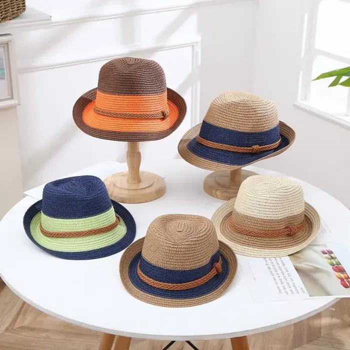 Chapeau de paille rayé classique Nostdéchiré pour les voyages en plein air