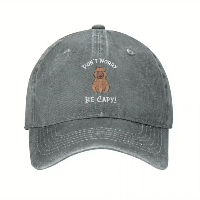 Casquette de baseball vintage en denim Capybara « Don't Worry