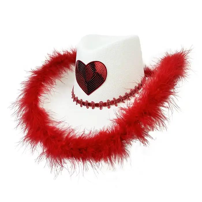 Chapeau western à motif de cœur à paillettes pour femmes