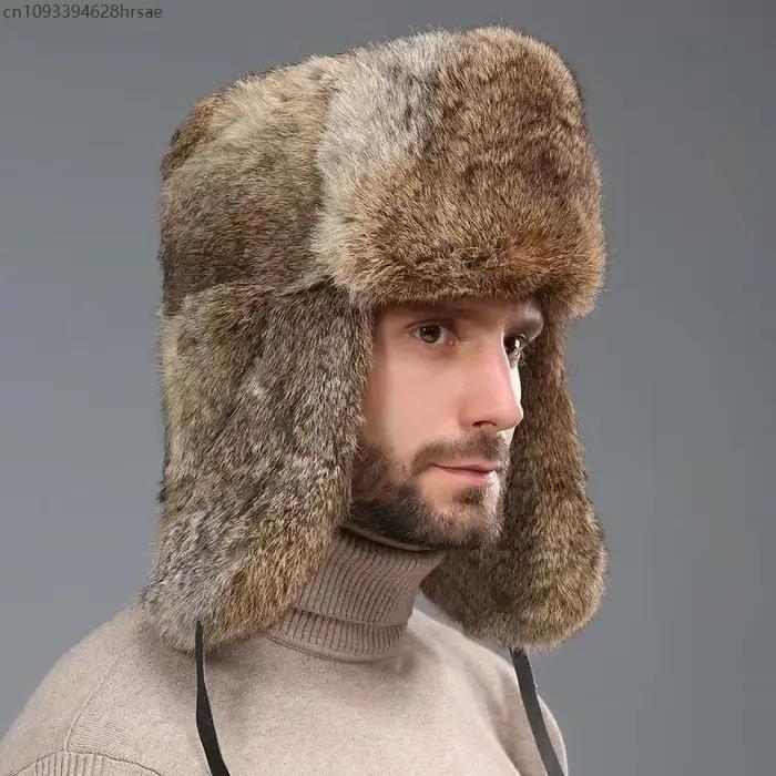 Hiver russe homme femme grosse peau Faux Rex lapin fourrure chapeaux de luxe fausse