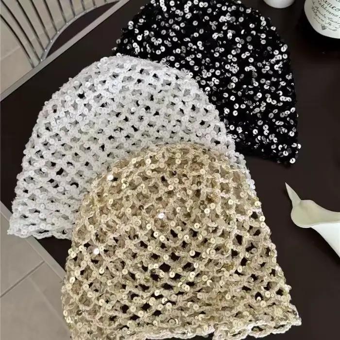Nouveau paillettes creux pull chapeaux femmes été et automne voyage Photo atmosphère polyvalent décontracté Y2K bonnets