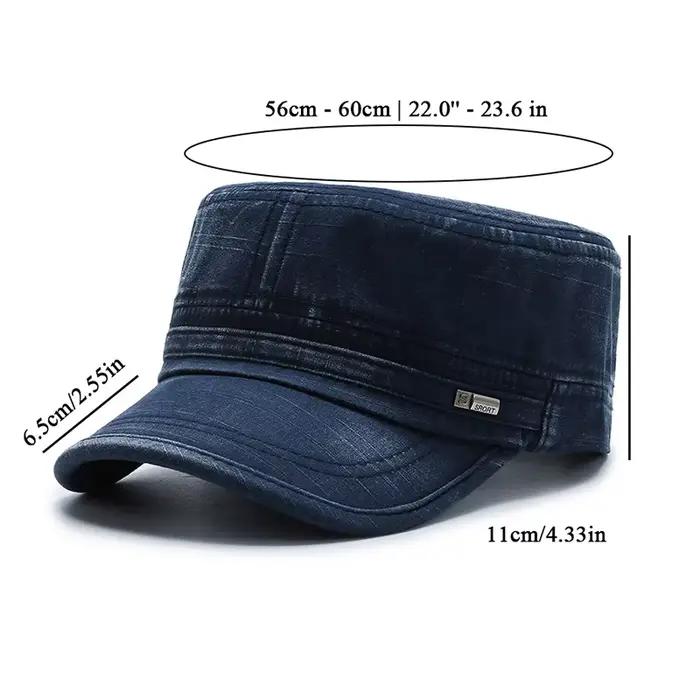 Casquette Militaire Unisexe en Coton Lavé à Visière Plate
