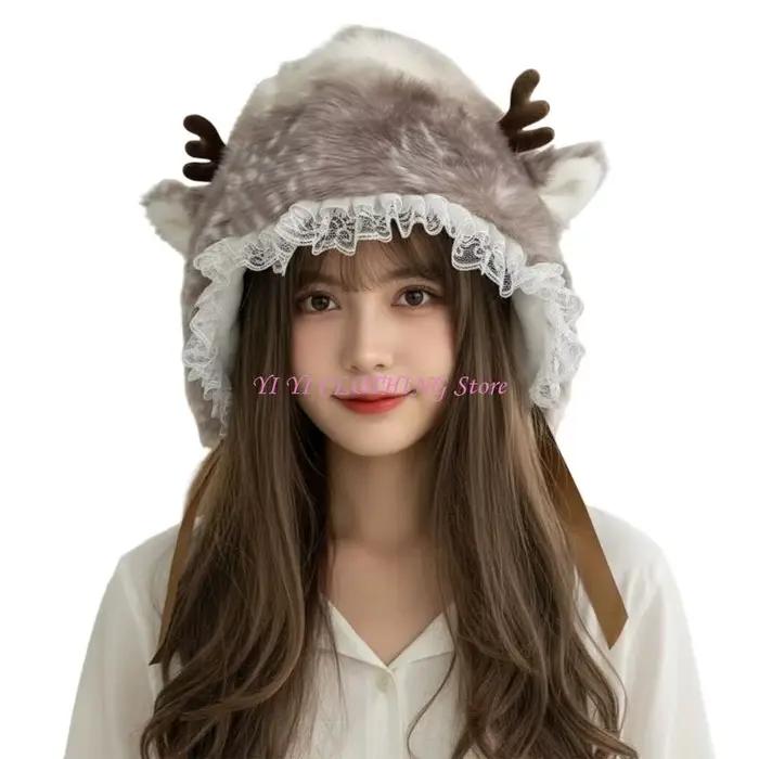 Chapeau trappeur d'élan dessin animé en cuir pour filles et garçons, chapeau de ski avec oreille de dessin animé pour activités hivernales et cosplay