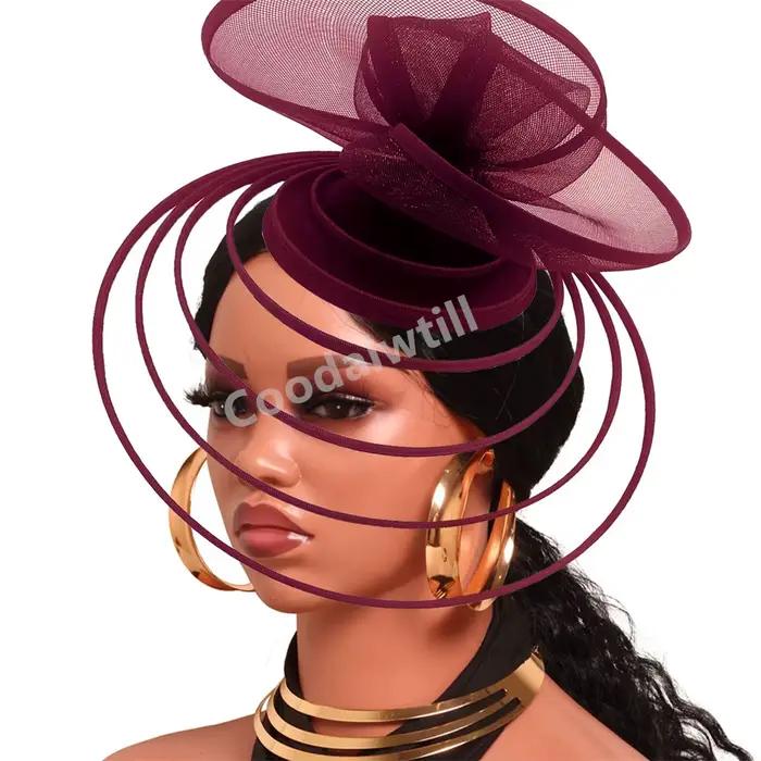 Marron voile Fascinator chapeaux bandeau femmes élégant Derby pilulier