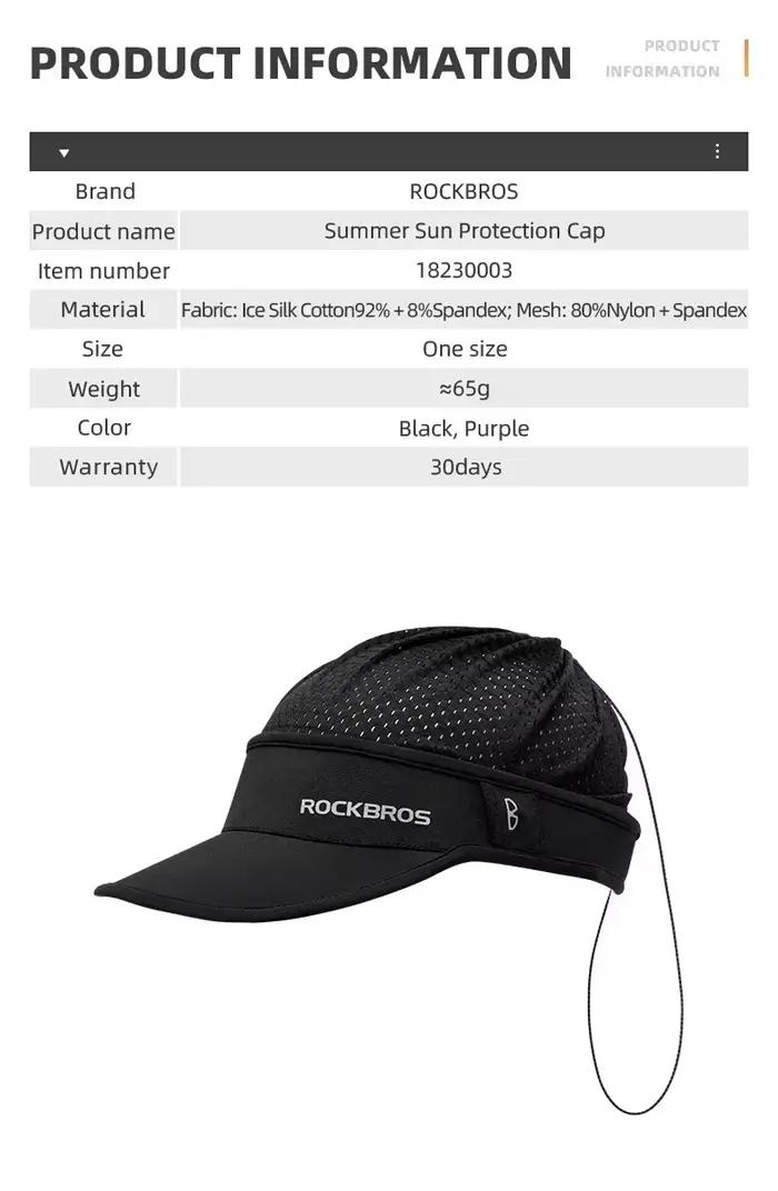 Casquette de protection solaire d'été RockBros rafraîchissante et respirante, deux façons de porter, adaptée au vélo et aux activités extérieures, pour homme