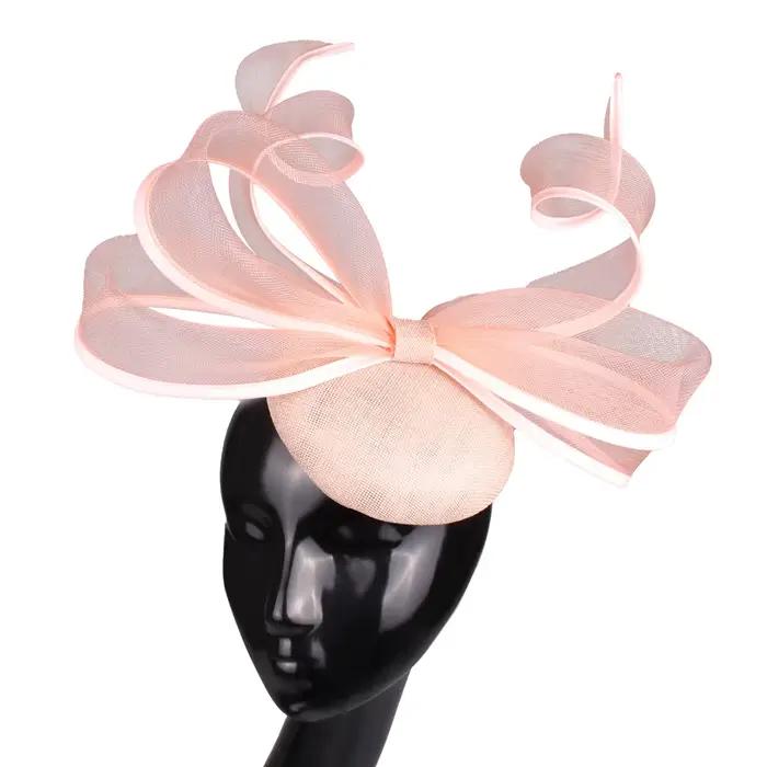 Sinamay-Chapeaux Derby bleu royal avec nœud papillon pour femme