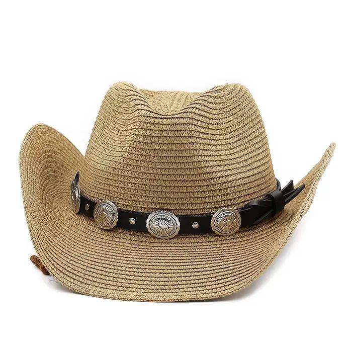Chapeau de Cowboy occidental en paille pour hommes et femmes