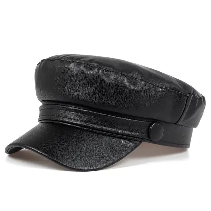 Nouveau béret coréen en cuir pour femme