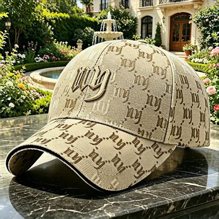 Casquette de baseball pleine longueur style New York - broderie dorée - bord incurvé réglable - chapeau de soleil