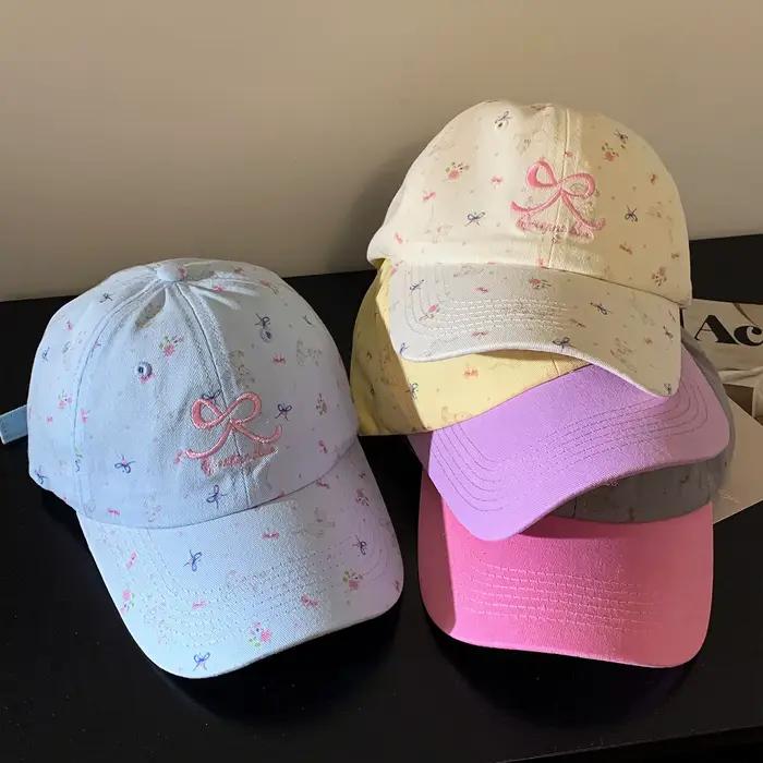 Casquette de baseball rose brodée avec nœud pour femme