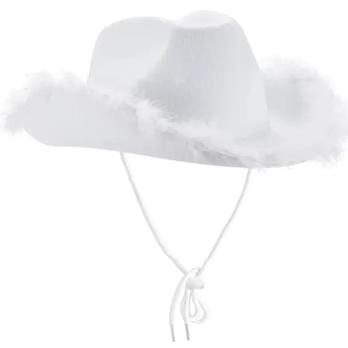 Chapeau Cowboy Vintage à bord plumes moelleuses