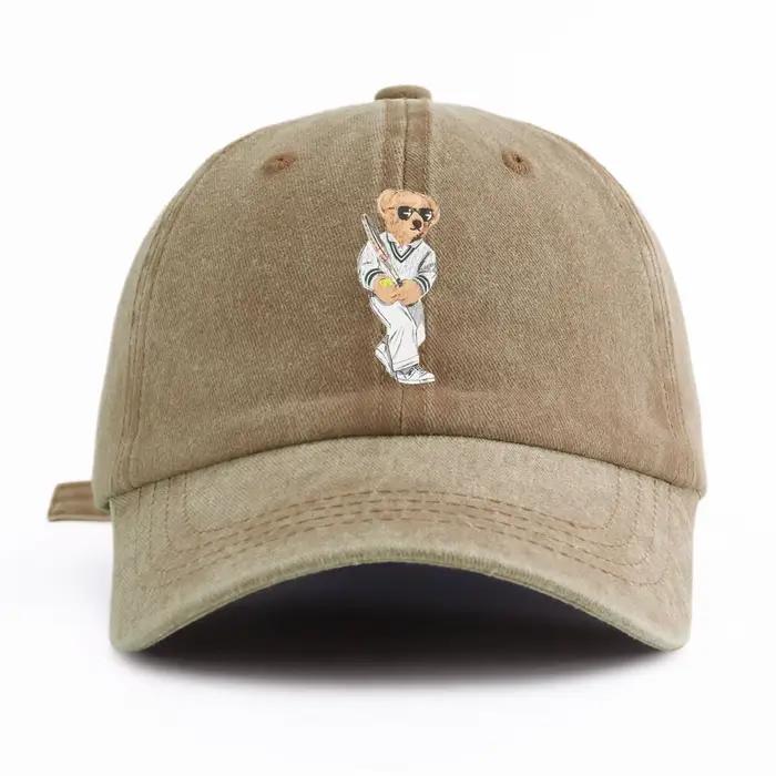 Casquette de baseball délavée à imprimé ours pour adultes