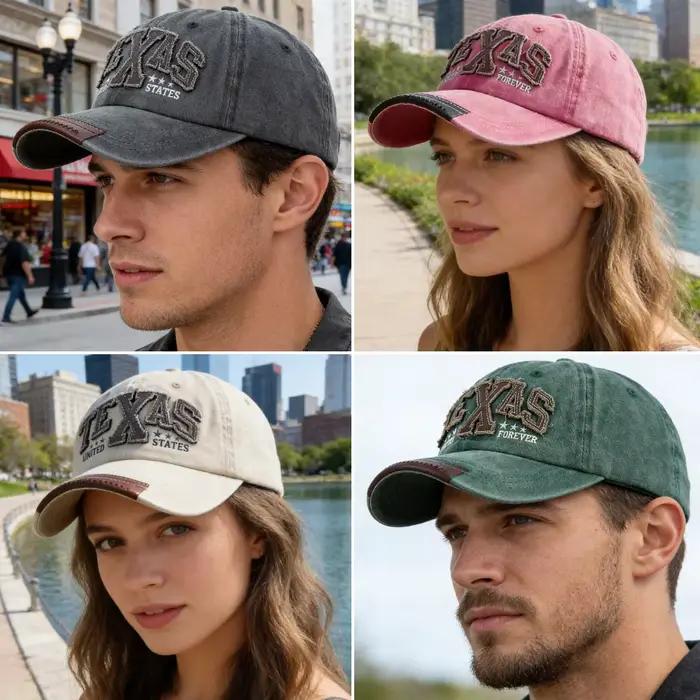 Casquette de baseball vintage unisexe avec broderie de la lettre TEXAS