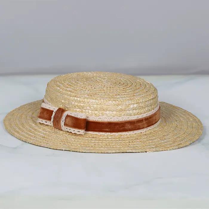 Chapeau bibi vintage en paille à bord court FS pour femme