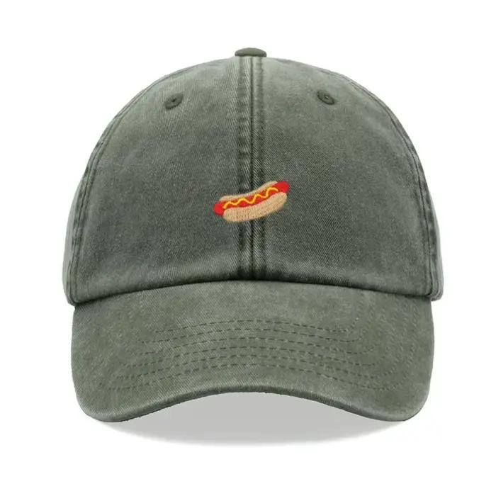 Casquette de baseball Hotdog vintage délavée unisexe, style 'Dad Hat', réglable, effet vieilli, pour le sport, la protection solaire, la randonnée, le jardinage, drôle, été, vacances
