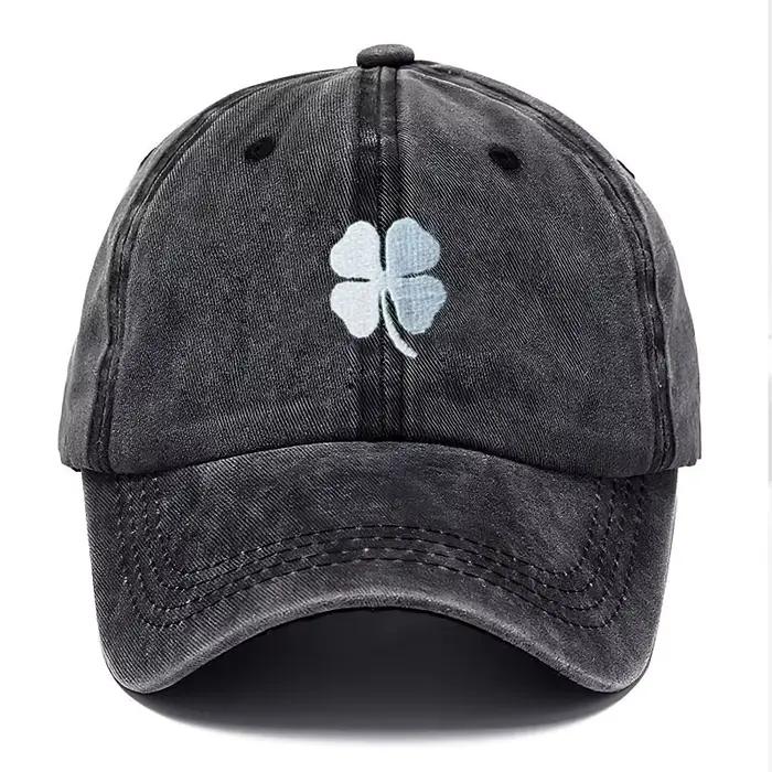 Casquette de Baseball en coton lavé avec broderie Lucky Clover