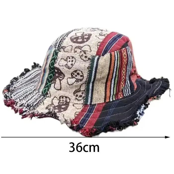 Chapeau de Chanvre Champignon Multicolore Patchwork Avec Poche Cachée Accessoire Mode Unique Pour Homme Femme Occasions Décontractées Fêtes En Plein Air Plage
