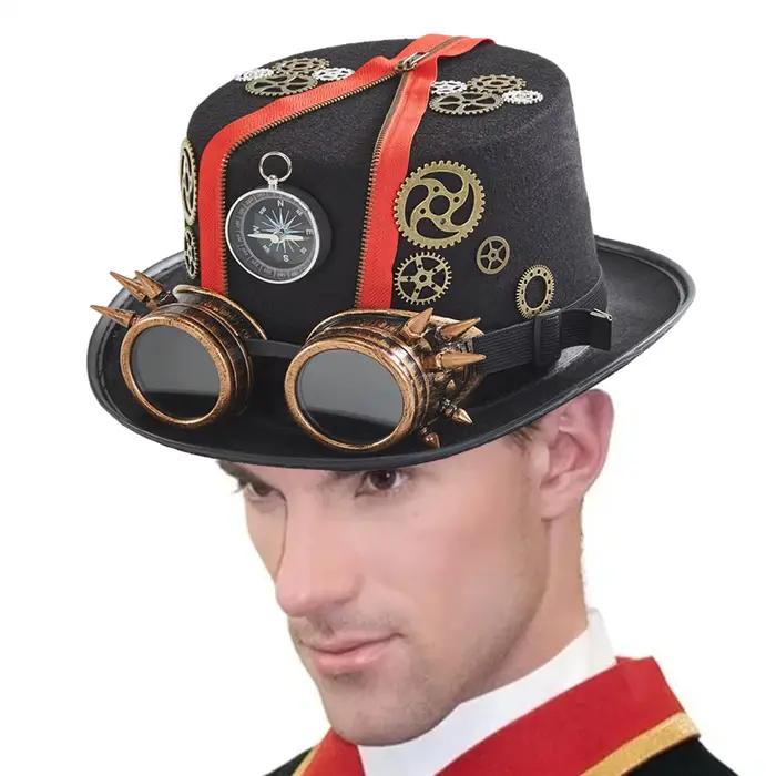 Chapeau steampunk gothique avec lunettes amovibles pour hommes, occasion Halloween et soirées thématiques