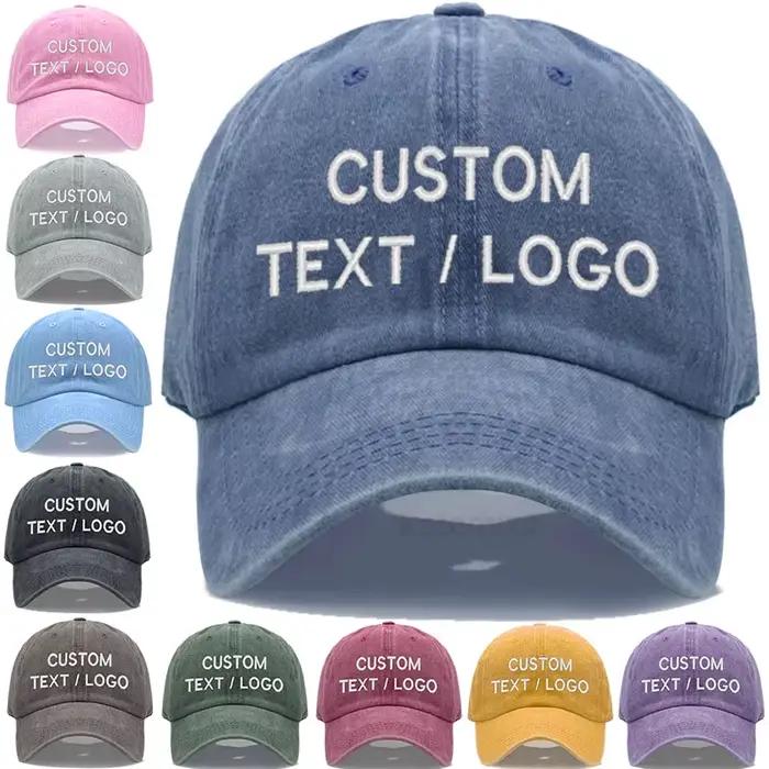 Casquette de Baseball en coton délavé Vintage avec Logo de texte personnalisé brodé