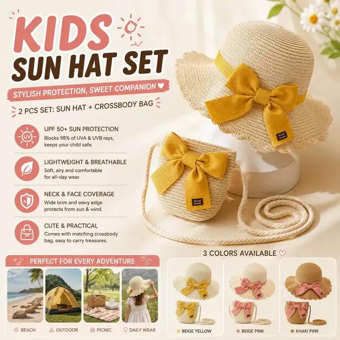 Ensemble chapeau de soleil en paille et sac bandoulière