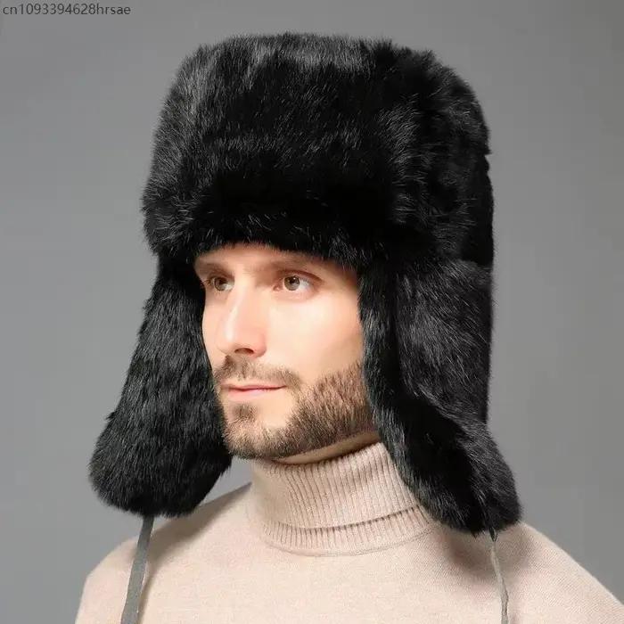 Hiver russe homme femme grosse peau Faux Rex lapin fourrure chapeaux de luxe fausse