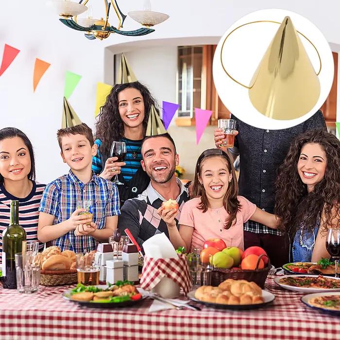 Chapeaux d'anniversaire en forme de cône doré accessoires de fête pour adultes occasions spéciales photos célébrations dorées