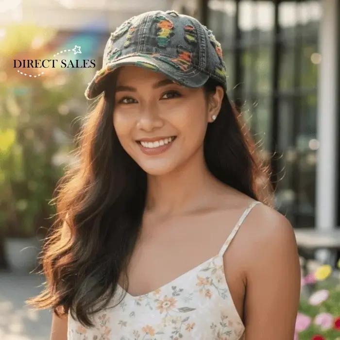 Casquette de baseball en jean ajustable et déchiré