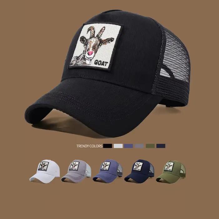 Casquette de camionneur unisexe avec broderie et appliques de chèvre – Idéal pour un usage quotidien décontracté