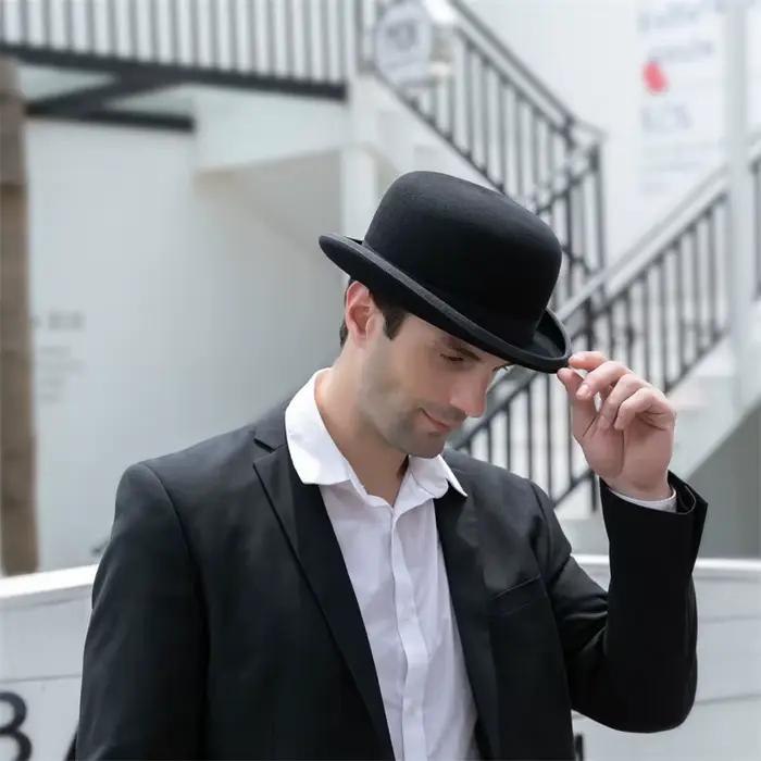 GEMVIE 100% laine feutre Derby chapeau pour hommes femmes fête formelle Fedora melon
