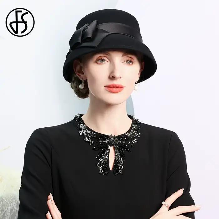Fedoras en laine avec nœud papillon pour femme