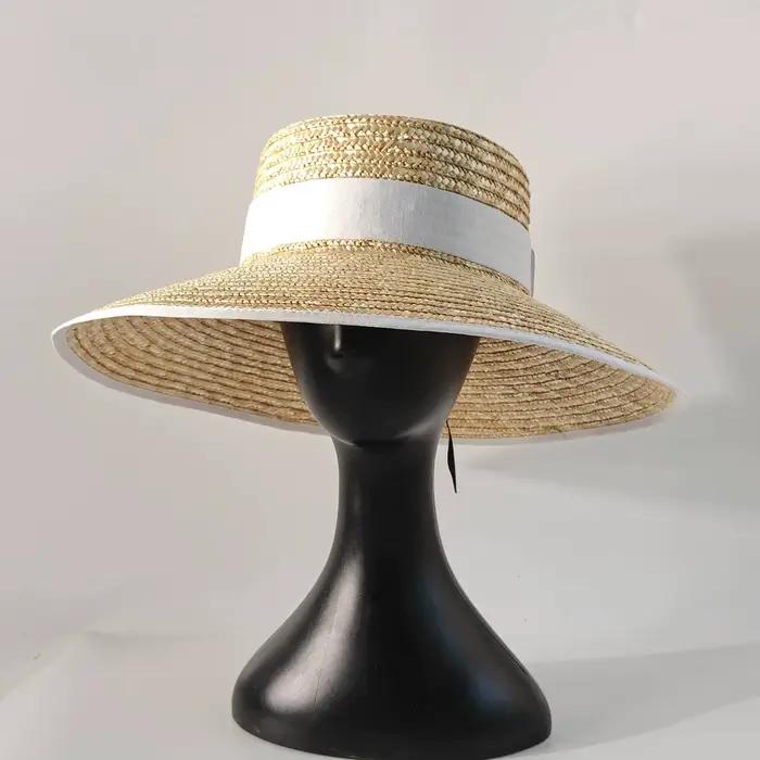 Chapeau d'été en paille, chapeau de soleil, chapeau de soleil élégant pour femmes, style Hepburn, à large bord, pour les voyages en bord de mer, панама женская