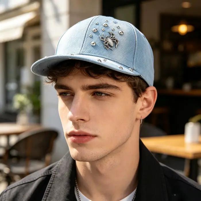 Casquette en jean à rivets style streetwear américain