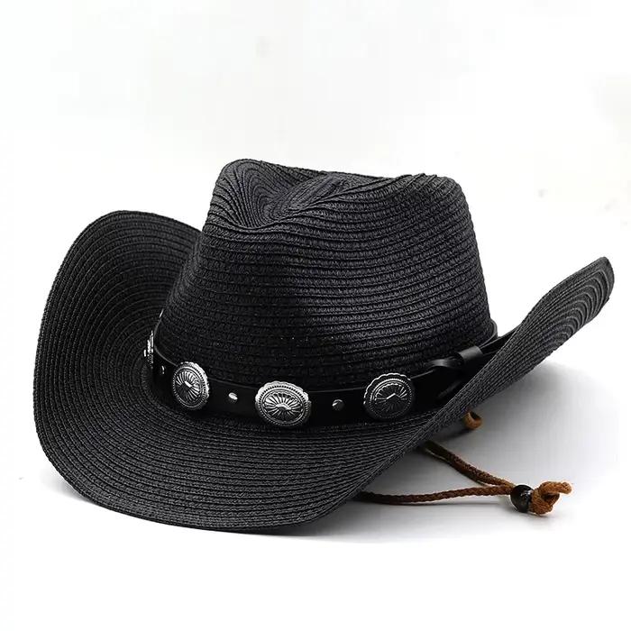 Chapeau de Cowboy occidental en paille pour hommes et femmes