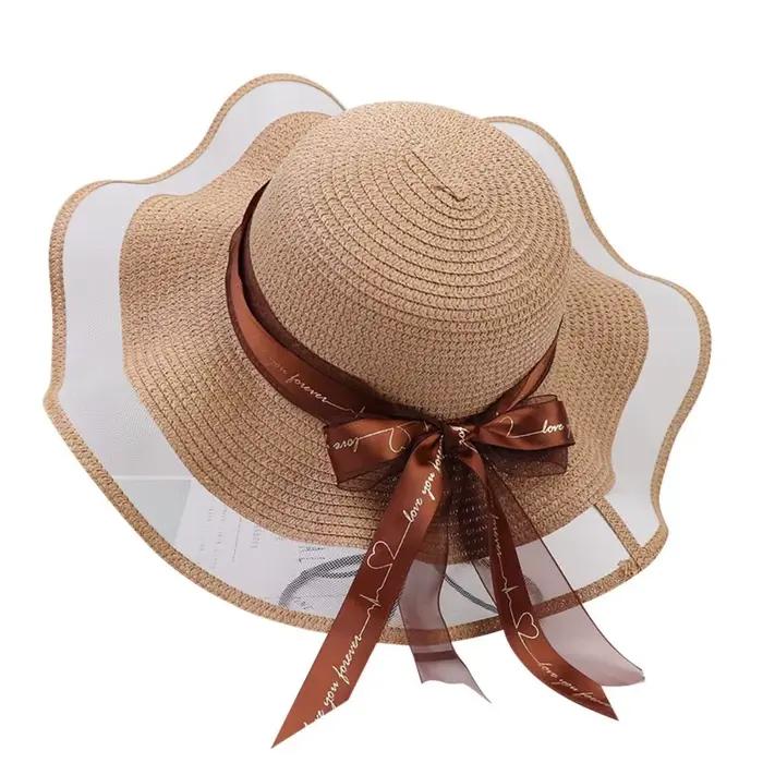 Chapeau de paille pliable avec nœud et ruban tressé