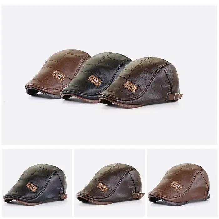 Béret rétro en simili cuir PU pour hommes, bérets unisexes sportifs, chapeaux ajustables pour automne hiver, casquettes décontractées occassions spéciales
