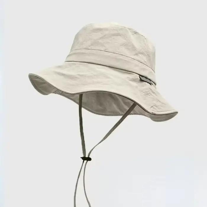 Chapeau de soleil unis pour femmes protection anti-uv large bord polyester artisanat tissage tat pour randonnée plage et pêche