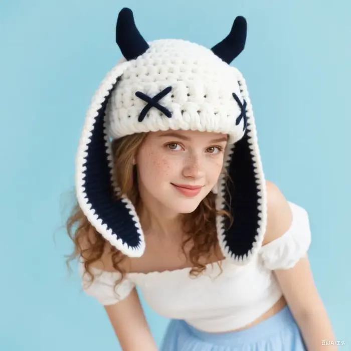 Chapeau tricoté en corne du diable crocheté à la main