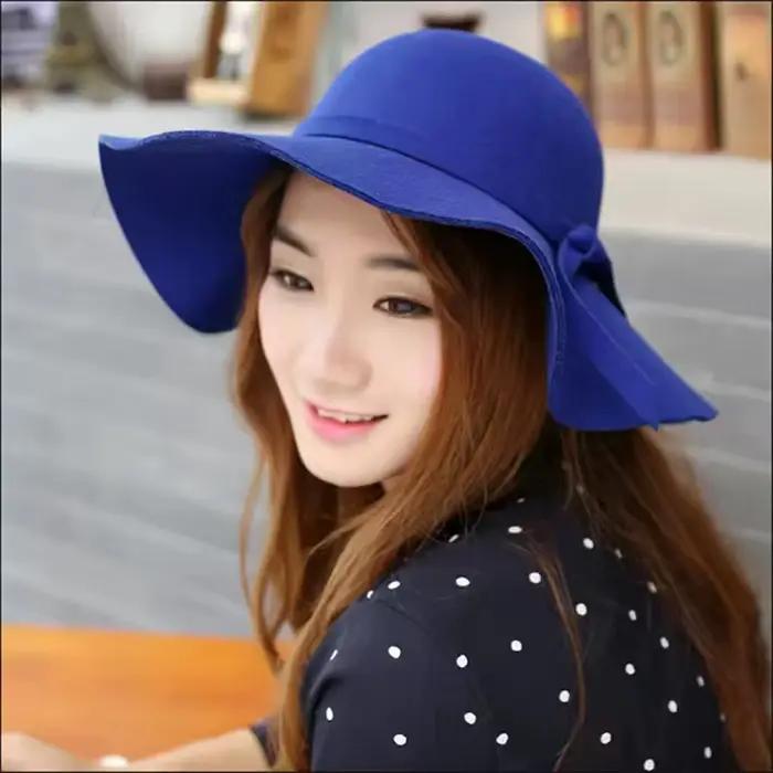 Chapeau féminin à large bord style rétro britannique en laine pour toutes les saisons et occasions spéciales