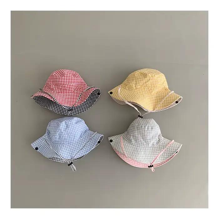 Chapeau de pêcheur personnalisé en coton pour enfants de 4 à 6 ans, reversible avec motifs plaid, pour occasions extérieures et intérieures