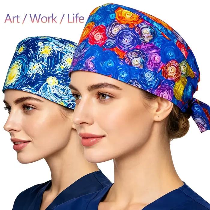 Casquette de travail imprimée Van Gogh Nuit étoilée coton anti-transpiration pour professionnel de santé occassions médicales unisexuelle
