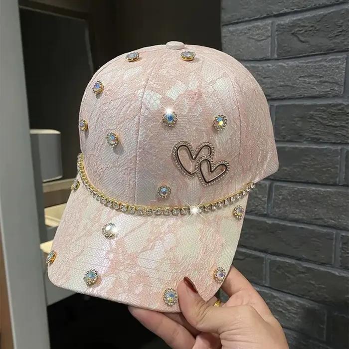 Casquette de Baseball en forme de cœur en strass pour femmes et filles