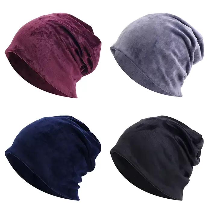 Mode velours Beanie Baggy chapeau automne hiver chaud Slouchy bonnets pour hommes femmes solide