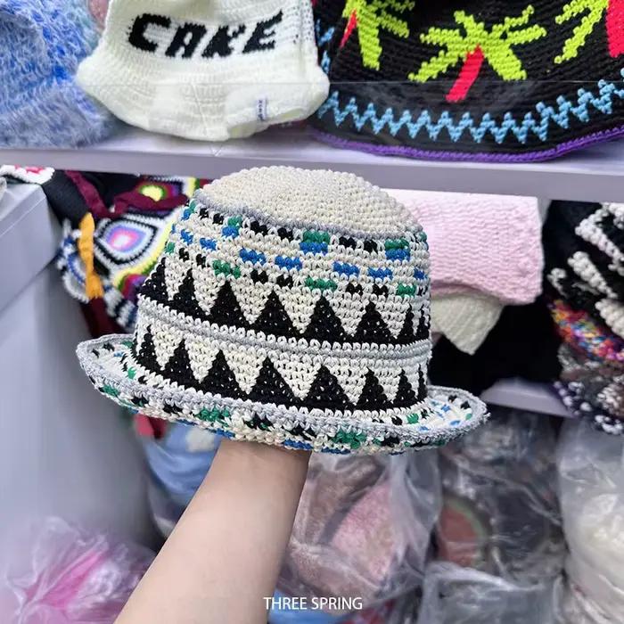 Fair Island Style rétro Jacquard tricoté seau chapeau hommes femmes printemps et été polyvalent mode tendance lavabo