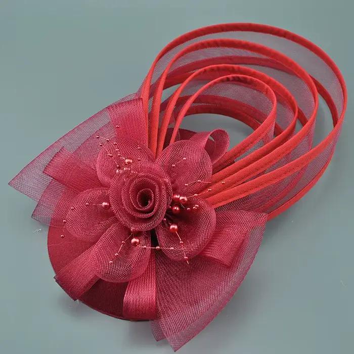 Nouveau design 2026 – Chapeau fascinateur en maille et gaze avec fleur