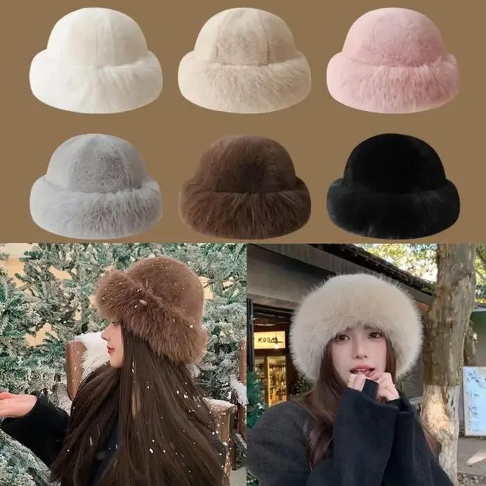 Chapeau seau en fourrure moelleuse pour femmes